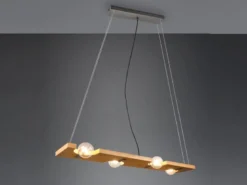 LED Balken Pendelleuchte 4 flammig Holzbrett naturbelassen, Breite 115cm