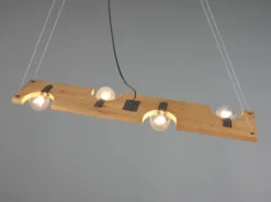 LED Balken Pendelleuchte 4 flammig Holzbrett naturbelassen, Breite 115cm