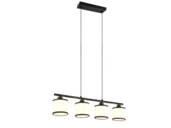 LED Balkenpendelleuchte 4-flammig mit Stoffschirmen Schwarz/Weiß, Breite 75cm