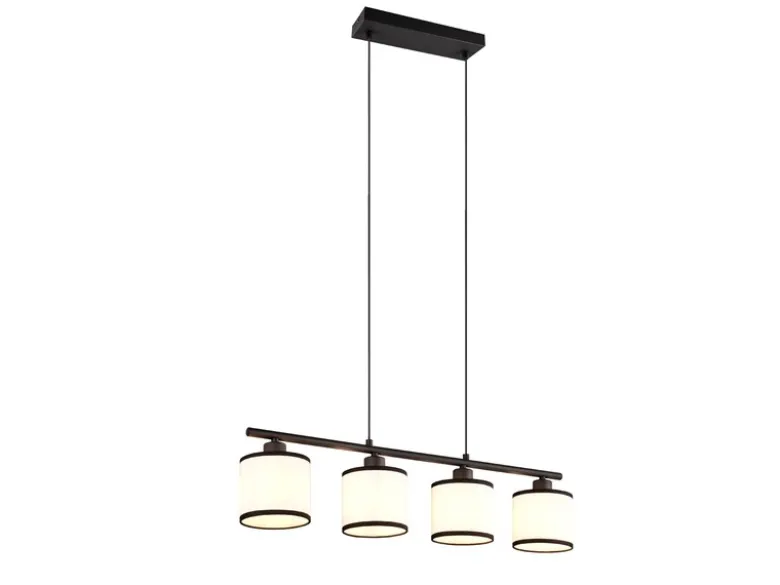 LED Balkenpendelleuchte 4-flammig mit Stoffschirmen Schwarz/Weiß, Breite 75cm