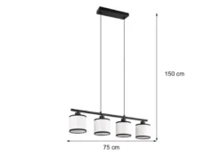 LED Balkenpendelleuchte 4-flammig mit Stoffschirmen Schwarz/Weiß, Breite 75cm