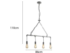 LED Balkenpendelleuchte 4-flammig in Industrial Wasserrohr Optik, grau antik