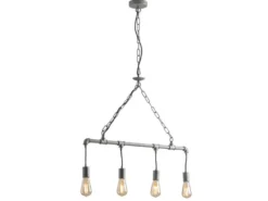 LED Balkenpendelleuchte 4-flammig in Industrial Wasserrohr Optik, grau antik