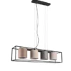 LED Balkenpendelleuchte mit vier Stoffschirmen, Breite 100cm