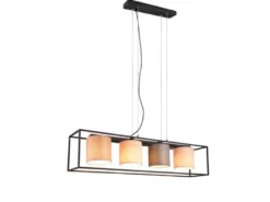 LED Balkenpendelleuchte mit vier Stoffschirmen, Breite 100cm