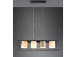 LED Balkenpendelleuchte mit vier Stoffschirmen, Breite 100cm