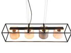 LED Balkenpendelleuchte mit vier Stoffschirmen, Breite 100cm