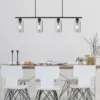 LED Balkenpendelleuchte mit 4 Rauchglas Lampenschirmen, Breite 98cm