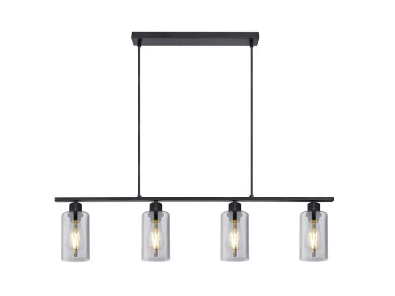 LED Balkenpendelleuchte mit 4 Rauchglas Lampenschirmen, Breite 98cm