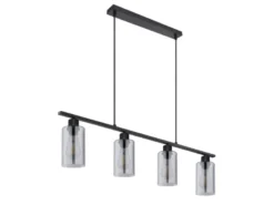LED Balkenpendelleuchte mit 4 Rauchglas Lampenschirmen, Breite 98cm