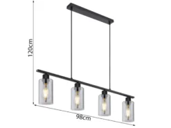 LED Balkenpendelleuchte mit 4 Rauchglas Lampenschirmen, Breite 98cm
