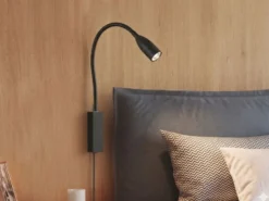 LED Bettlampe STEN Schwarz mit Kabel und Stecker, Gestensteuerung, Breite 4cm