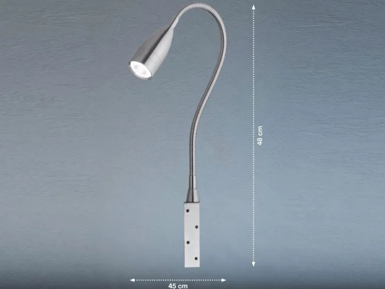 LED Bettlampe STEN Silber dimmbar, zum Anschrauben, mit Stecker, Breite 4cm