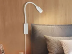 LED Bettlampe STEN Weiß mit Kabel und Stecker, Gestensteuerung, Breite 4cm