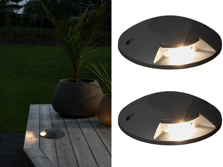 LED Bodenaufbaustrahler 1flammig Aufbauspot 2er SET aussen anthrazit Ø20cm IP65