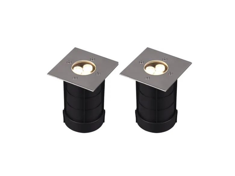 LED Bodeneinbauspot eckig 2er Set Edelstahl 11cm IP65 Bodenstrahler für Einfahrt