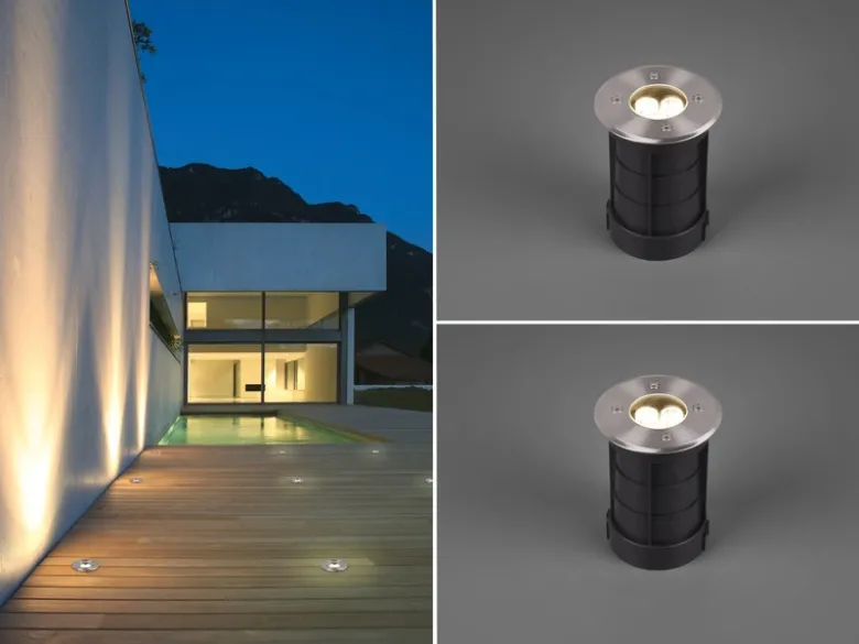 LED Bodeneinbauspot rund 2er Set Edelstahl Ø11cm IP65 Bodenstrahler für Einfahrt