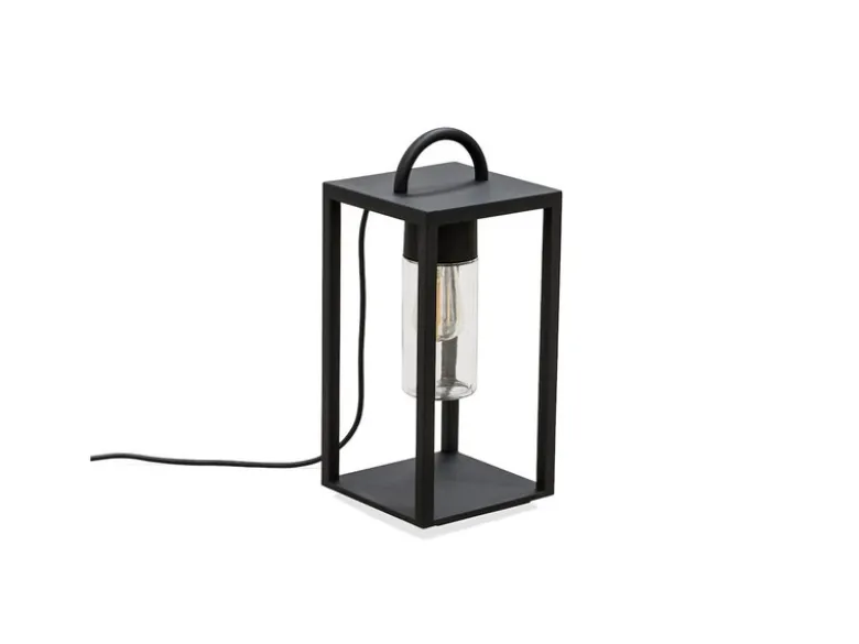 LED Bodenlaterne Schwarz aus Stahl mit Klarglas, Höhe 45,5cm