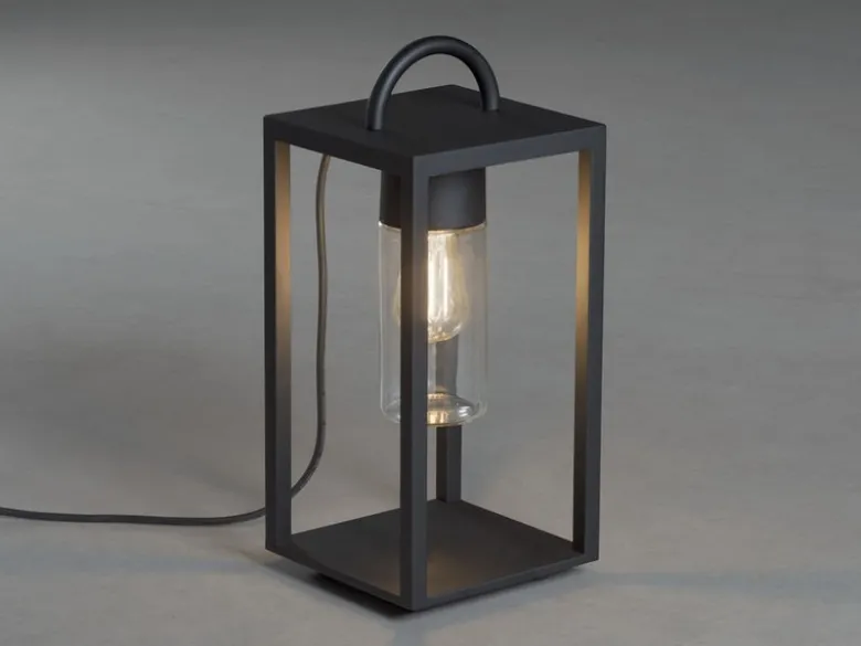 LED Bodenlaterne Schwarz aus Stahl mit Klarglas, Höhe 45,5cm