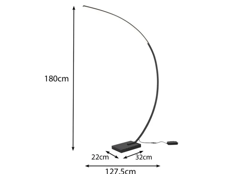 LED Bogenlampe BANGKOK Schwarz matt mit großer Ausladung und Dimmer