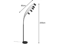 LED Bogenlampe Schwarz 5flammig dimmbar, 200cm groß