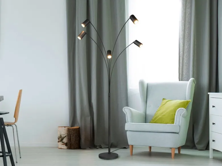 LED Bogenlampe Schwarz 5flammig dimmbar, 200cm groß