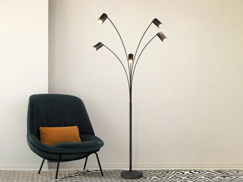 LED Bogenlampe Schwarz 5flammig dimmbar, 200cm groß