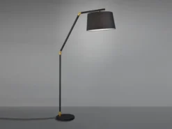 LED Bogenleuchte Metall Schwarz Gold mit Stoffschirm Schwarz, Höhe 175cm