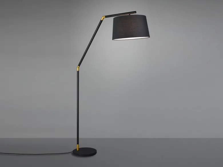 LED Bogenleuchte Metall Schwarz Gold mit Stoffschirm Schwarz, Höhe 175cm