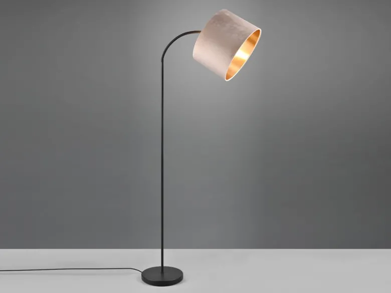 LED Bogenleuchte mit Samt Lampenschirm Beige Gold, Höhe 156cm