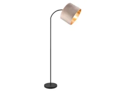 LED Bogenleuchte mit Samt Lampenschirm Beige Gold, Höhe 156cm