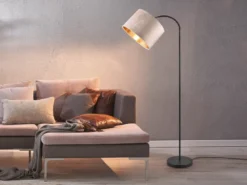 LED Bogenleuchte mit Samt Lampenschirm Beige Gold, Höhe 156cm