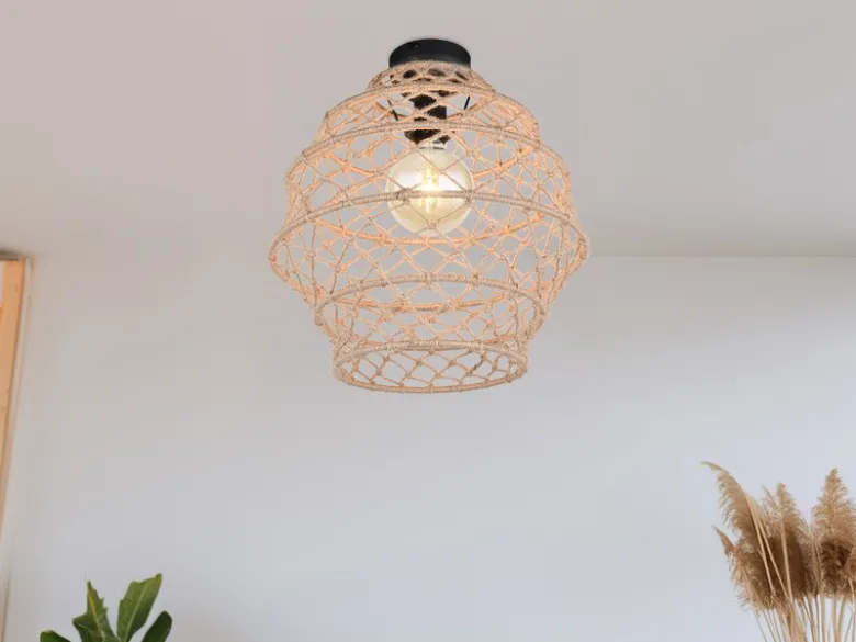 LED Boho Deckenleuchte mit Lampenschirm geflochten aus Hanfseil, Ø 38cm