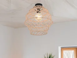 LED Boho Deckenleuchte mit Lampenschirm geflochten aus Hanfseil, Ø 38cm