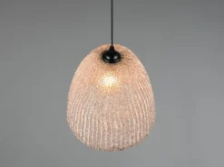 LED Boho Pendelleuchte mit Lampenschirm aus grob gewebtem Stoff, Ø 32cm