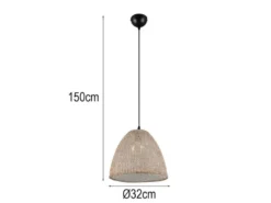 LED Boho Pendelleuchte mit Lampenschirm aus grob gewebtem Stoff, Ø 32cm