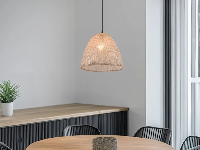 LED Boho Pendelleuchte mit Lampenschirm aus grob gewebtem Stoff, Ø 32cm