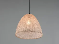 LED Boho Pendelleuchte mit Lampenschirm aus grob gewebtem Stoff, Ø 32cm