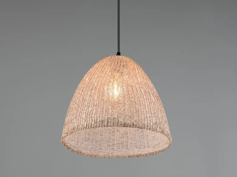 LED Boho Pendelleuchte mit Lampenschirm aus grob gewebtem Stoff, Ø 32cm