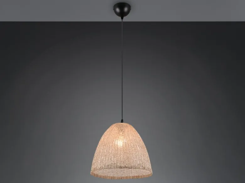 LED Boho Pendelleuchte mit Lampenschirm aus grob gewebtem Stoff, Ø 32cm