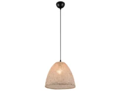 LED Boho Pendelleuchte mit Lampenschirm aus grob gewebtem Stoff, Ø 32cm