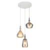 LED Cluster Pendelleuchte 3-flammig Glas Bernstein & Chrom verspiegelt, Ø 35cm