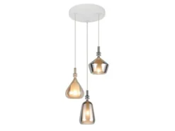 LED Cluster Pendelleuchte 3-flammig Glas Bernstein & Chrom verspiegelt, Ø 35cm
