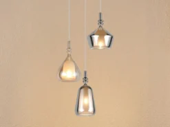 LED Cluster Pendelleuchte 3-flammig Glas Bernstein & Chrom verspiegelt, Ø 35cm