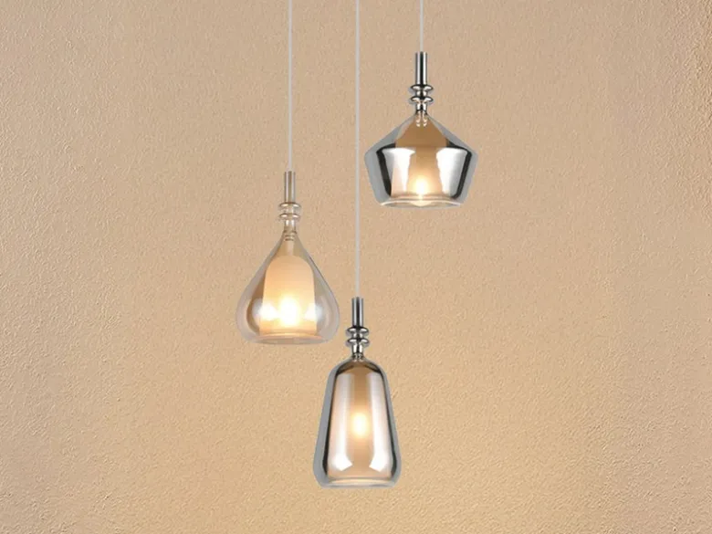 LED Cluster Pendelleuchte 3-flammig Glas Bernstein & Chrom verspiegelt, Ø 35cm