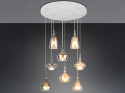 LED Cluster Pendelleuchte 8-flammig Glas Bernstein & Chrom verspiegelt, Ø 72cm