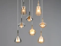 LED Cluster Pendelleuchte 8-flammig Glas Bernstein & Chrom verspiegelt, Ø 72cm