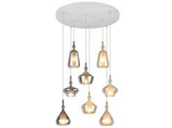 LED Cluster Pendelleuchte 8-flammig Glas Bernstein & Chrom verspiegelt, Ø 72cm