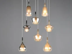 LED Cluster Pendelleuchte 8-flammig Glas Bernstein & Chrom verspiegelt, Ø 72cm