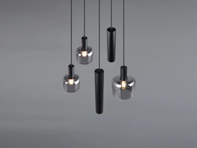 LED Cluster Pendelleuchte 5-flammig aus Metall mit Glasschirmen Chrom, Ø 40cm